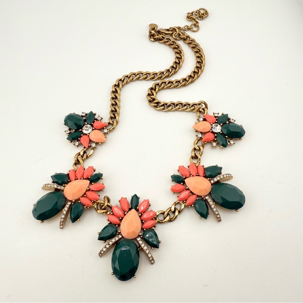 J. Crew Coral and Deep Blue Floral Necklace - Picture 8 of 11